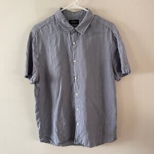Velvet Graham Spencer Button Up Shirt Gray Blue Mens S Oversized Short Sleeve
